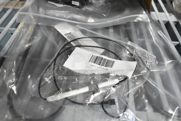 8 new items in packaging, including Southbend HP1195448 flame sensor, Frymaster ignitor, Hatco temp display, and fiberglass seal.