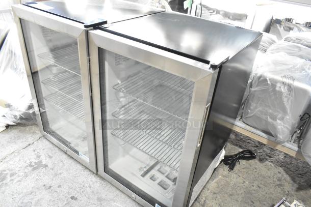 Brand new Excellence EMM-3HC countertop display refrigerator, metal black, swing door, 115V, 1 phase, scratch and dent.