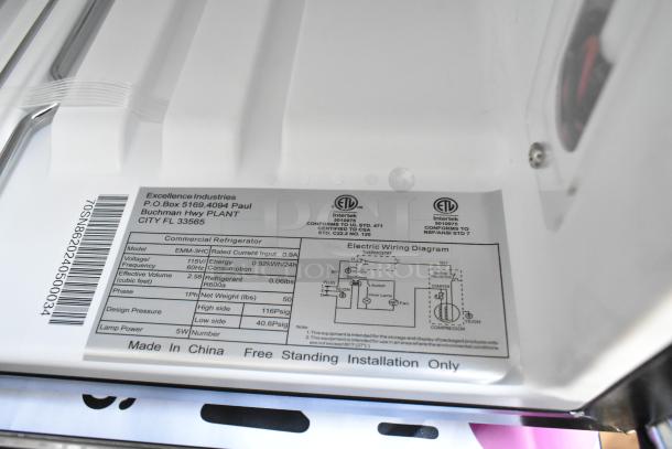BRAND NEW Excellence EMM-3HC countertop display refrigerator label, 115V, 1 Phase, metal black, swing door, scratch and dent.