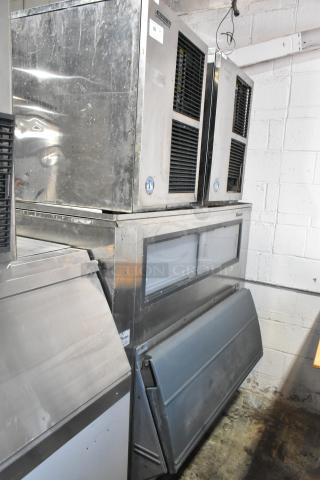 2 Hoshizaki F-1000MRB Metal Commercial Ice Heads on Follett LSG1 Commercial Ice Bin. 208-230 Volts, 1 Phase. - Item #1213108