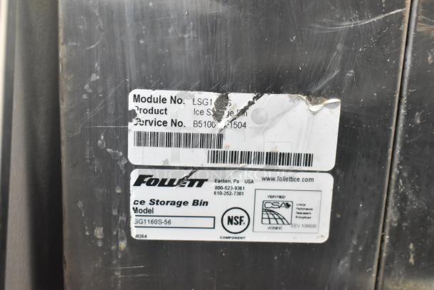 2 Hoshizaki F-1000MRB ice heads on Follett LSG1 bin, showing labels and power specs, 208-230V, 1 phase.