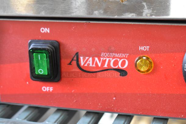 Brand new Avantco 177PG400 dual panini grill, grooved plates, 19 5/8"x9 1/8" surface, stainless steel, 120V.