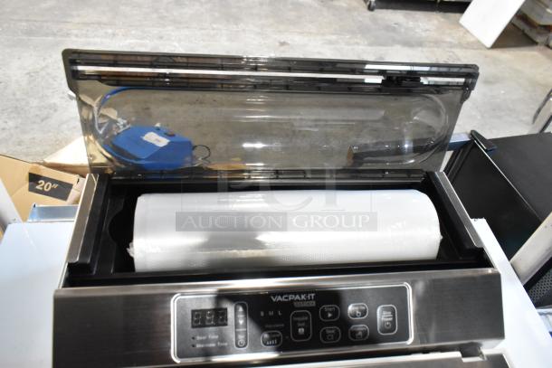 BRAND NEW VacPak-It Ultima UVME12SS vacuum packing machine, 12" seal bar, roll cutter, dual piston dry pump, 120V, 460W.