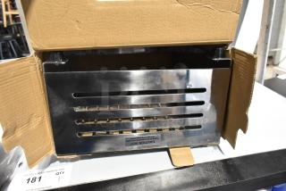 New Chef Master 90217 stainless steel butane stove cover, 7 3/16" x 14 1/2" x 12", scratch and dent, "Caution Hot" label.