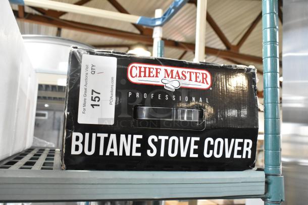 BRAND NEW Chef Master 90217 stainless steel butane stove cover in original box, with scratch and dent markings.