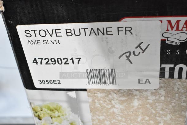 Brand new Chef Master 90217 stainless steel butane stove cover, 7 3/16" x 14 1/2" x 12", scratch and dent condition.
