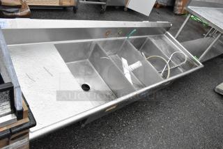 Stainless Steel 3 Bay Sink w/ Dual Drain Boards. No Legs. - Item #1213574