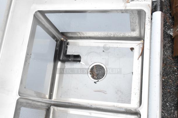 Brand new Regency 600DDTS384RT 16-gauge soiled dish table with 3-compartment sink, right drainboard, no legs.