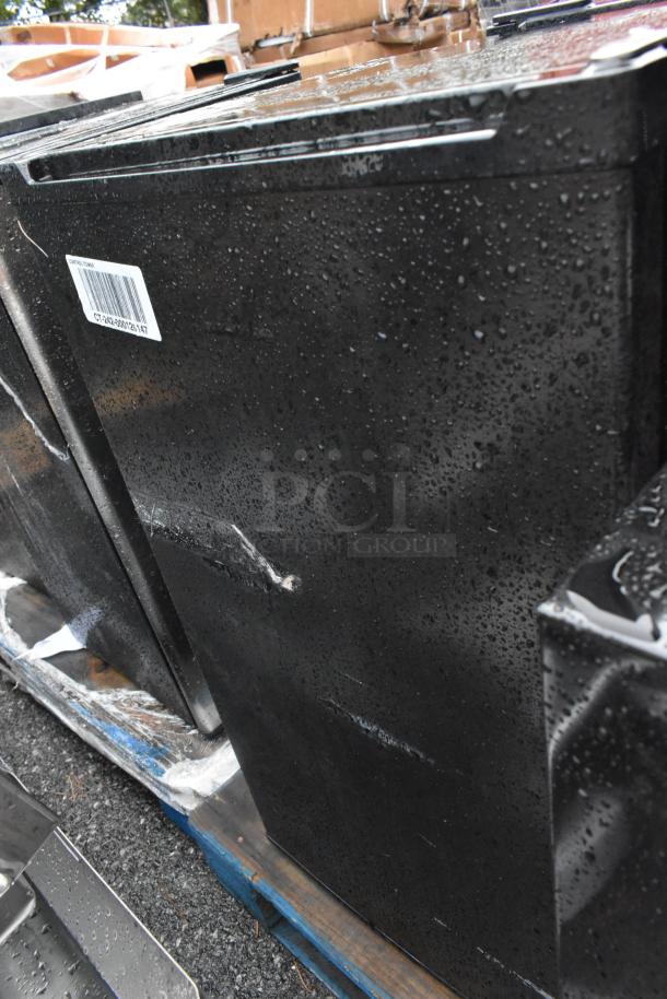 Three mini coolers including Haier HC27SW20RV, black finish, 120 volts, 1 phase; visible barcode sticker.