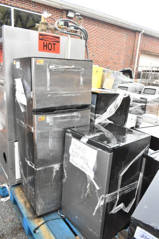 Three various coolers including TCL MR45ZZ and Frigidaire EFR749. Used, with tags indicating 120 volts, 1 phase.