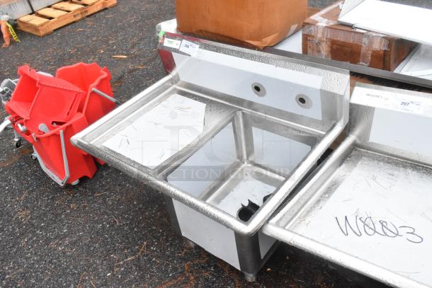 Brand new Regency 600S1162018L stainless steel sink, single bay, left side drain board, no legs, scratch and dent.