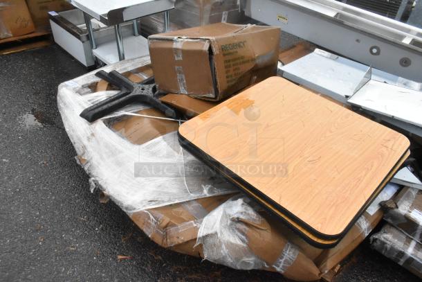 6 new items including Regency 600DUN1424 aluminum rack, 1300 lb capacity, and Lancaster wood table. Scratch and dent condition.