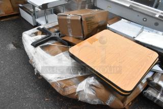 6 new items including Regency 600DUN1424 aluminum rack, 1300 lb capacity, and Lancaster wood table. Scratch and dent condition.