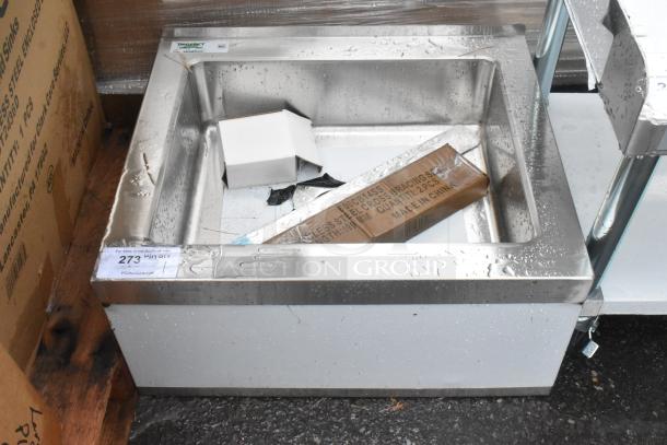 Brand new Regency 600SM16206 floor mop sink, 25" 16-gauge stainless steel, 20" x 16" x 6" bowl, one compartment; scratch and dent condition.