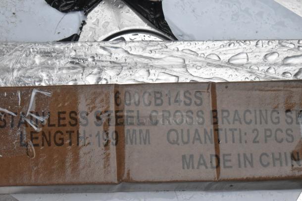 Brand new Regency 600SM16206 mop sink, 25" 16-gauge stainless steel, 20x16x6" bowl. Scratch and dent condition. Packaging label shows model.