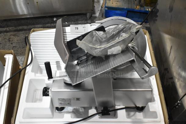 Bizerba SE 12 US metal commercial countertop meat slicer with blade sharpener, tested and working, 120 volts, 1 phase.