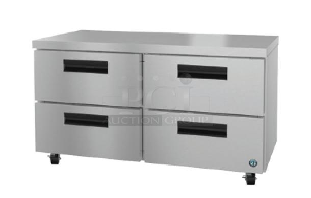 Brand new Hoshizaki Steelheart Series 4-drawer stainless steel undercounter refrigerator, Model UR60BD4, on casters, under warranty.