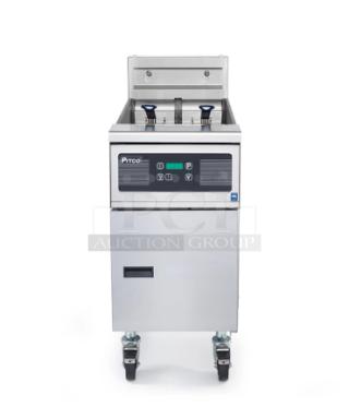 BRAND NEW! Pitco Commercial Stainless Steel Electric Powered Deep Fat Fryer! With Back Splash & Basket Hanger! With New Style Solid-State Thermostat! With Melt Cycle! Model: SFSE14R SN: E22LD097530! 208V 3 Phase! - Item #1213088