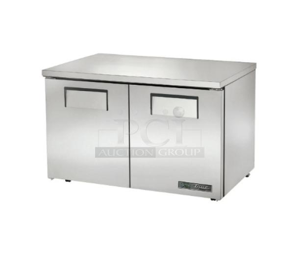 Brand new True TUC-48F-LP-HC stainless steel 2-door undercounter freezer, Energy Star certified, 115V, low-profile design.