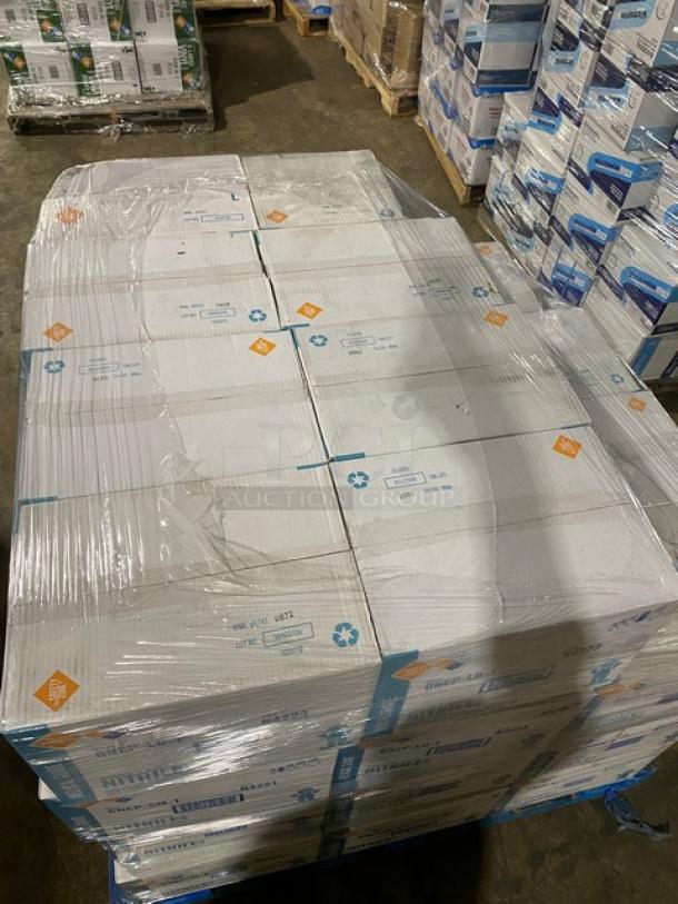 Full pallet of The Safety Zone nitrile powder-free disposable gloves, assorted sizes, brand new in original packaging.