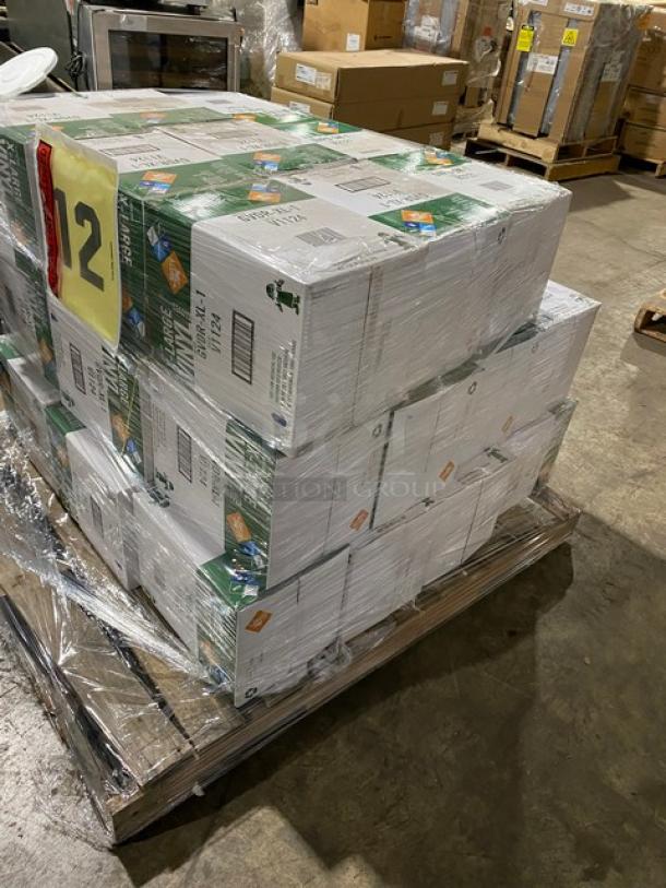 Brand new pallet of Victoria Bay vinyl powder-free disposable gloves. Boxes sealed, assorted sizes, commercial use.