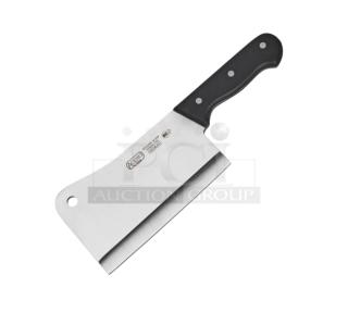 Brand new Winco Acero Series 7" cleaver, model KFP-72, stainless steel blade, black grip handle, commercial grade.