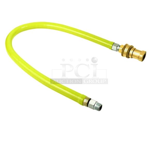 Brand new T&S Brass Safe-T-Link 48" gas connector hose, Model HG-6D-48, featuring a free-spin reversed quick-disconnect fitting.