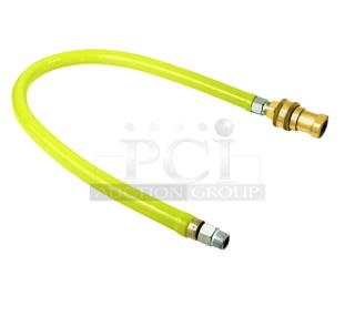 Brand new T&S Brass Safe-T-Link 48" gas connector hose, Model HG-6D-48, featuring a free-spin reversed quick-disconnect fitting.