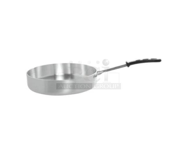 Brand new Vollrath Wear-Ever Series 12” round aluminum sauté pan, model 67735, with black riveted grip handle.