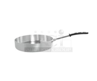 Brand new Vollrath Wear-Ever Series 12” round aluminum sauté pan, model 67735, with black riveted grip handle.