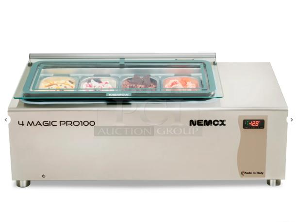 NEW Nemox 4 Magic Series Pro100 countertop gelato display case, stainless steel, 120V, 1 Phase, digital temperature display.