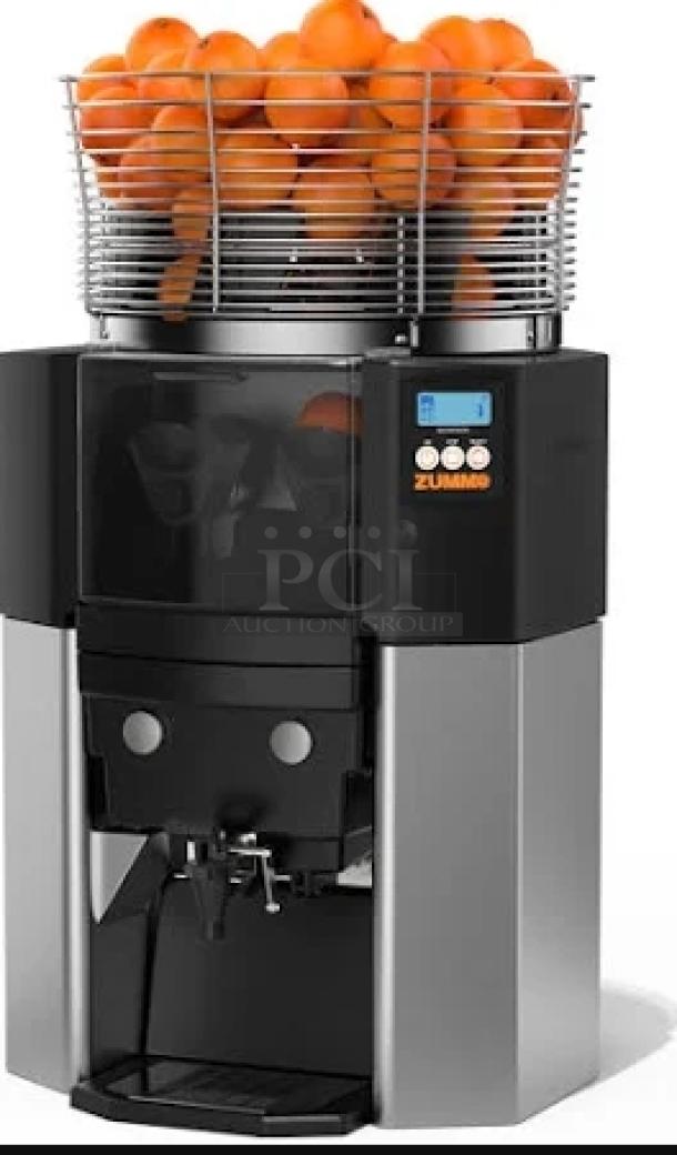 Zummo Z14CN juicer, stainless steel, commercial electric, countertop model with orange dispenser, new condition.