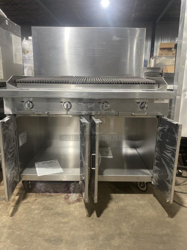 NEW Southbend Platinum Series 48" char broiler, stainless steel, natural gas, double cabinet base, on casters, Model P48CCCCC.