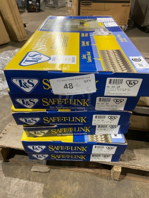 BRAND NEW! T&S Brass Safe-T-Link 48” gas connector hose, Model HG6D48. Boxed, commercial use, free-spin, quick-disconnect.