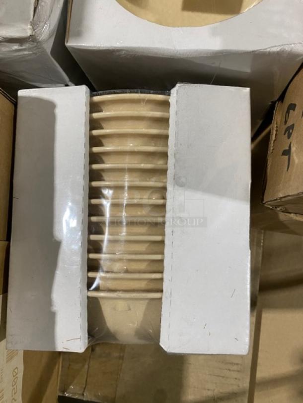 Mixed pallet with Royal Porcelain Avalon white platters, Rubbermaid gray trash bin liner, Stolzle glassware, and Adcraft items, new condition.