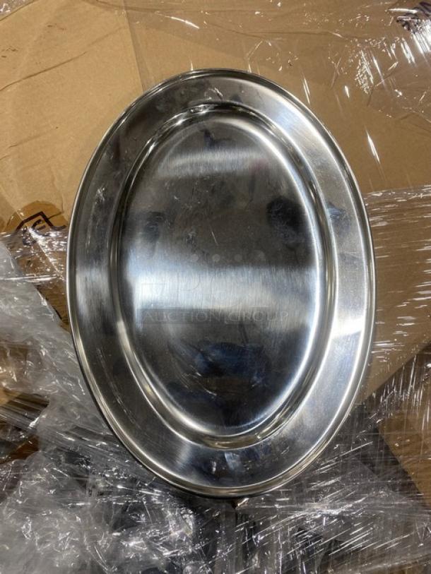 Adcraft stainless steel 16” oval platter, model OPD-16, with mirror shine finish. Brand new, wrapped in plastic.