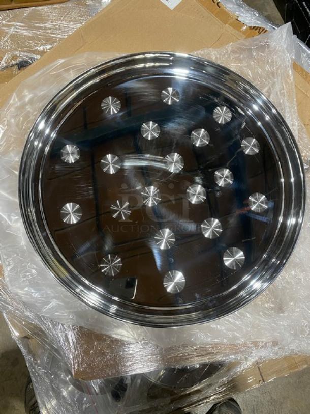 Adcraft stainless steel full-size slotted pan lid, model CST-F/SL, brand new, mirror finish, displayed on a wrapped pallet.