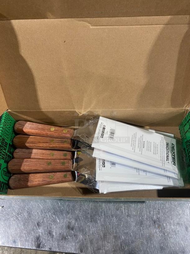 Dexter Russell S242 turners, stainless steel blade 4"x2", wooden handles, in box, brand new condition, labels intact.