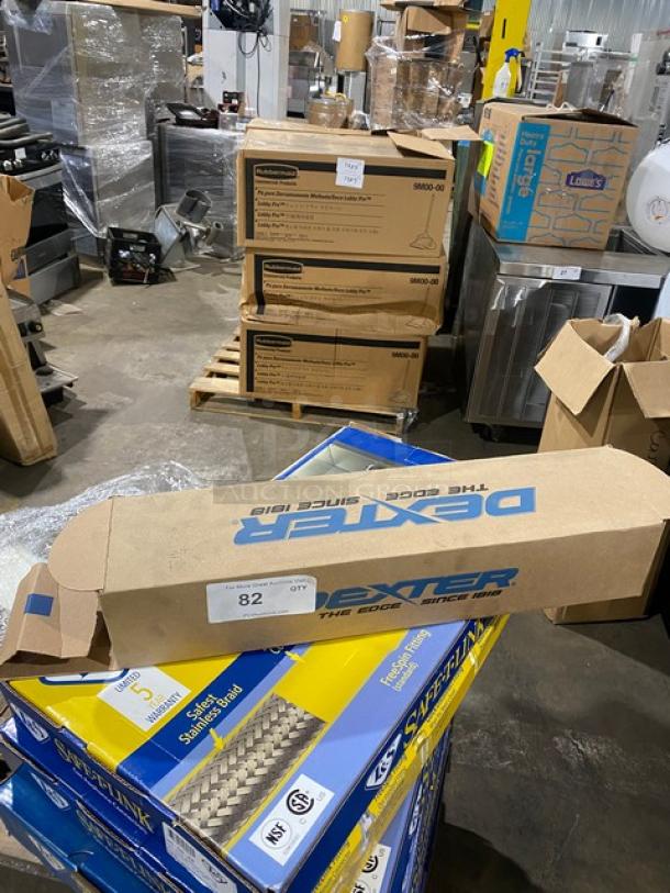 Brand new Dexter Russell SofGrip Series 14" Duo-Edge Slicer, Model SG14014WGE, in box. White grip handle, stainless steel blade.