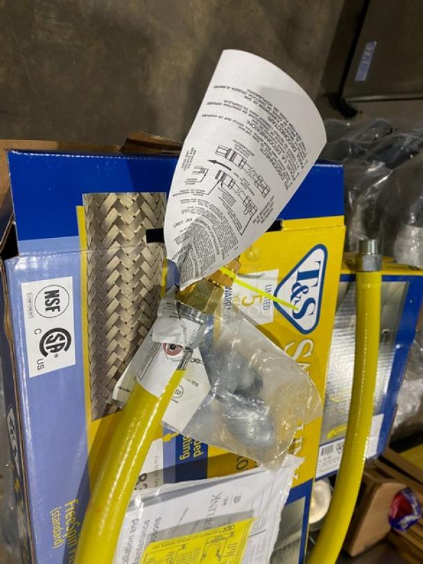 BRAND NEW T&S Brass Safe-T-Link HG-6D-48, 48” gas connector hose, yellow, quick-disconnect, NSF certified, with tags.