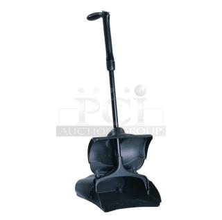 Brand new Rubbermaid Lobby Pro FG253300BLA upright dustpan, black, durable design, six per case, ideal for commercial use.