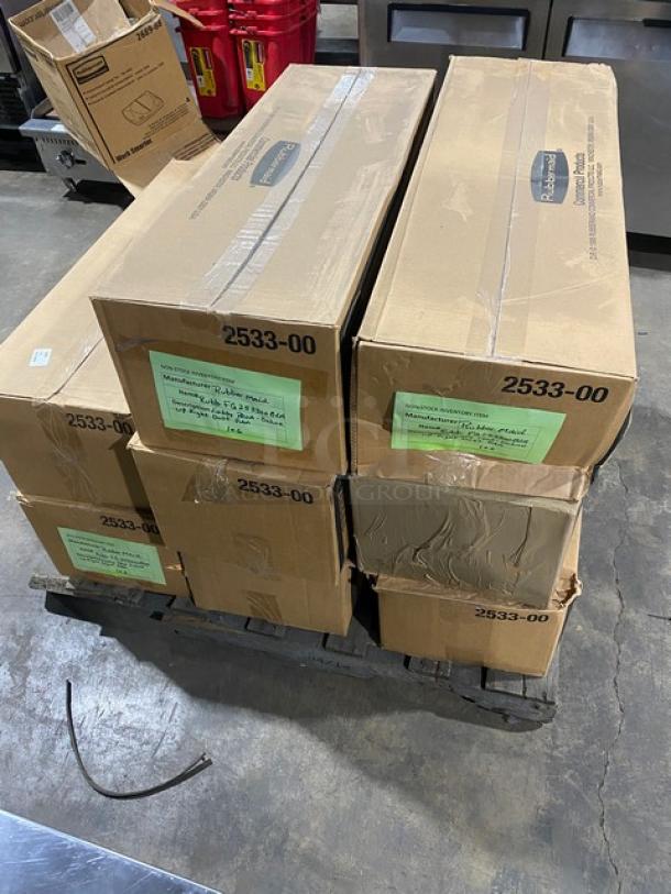 Rubbermaid Lobby Pro FG253300BLA black upright dustpans, brand new, six per case, boxes on a pallet.