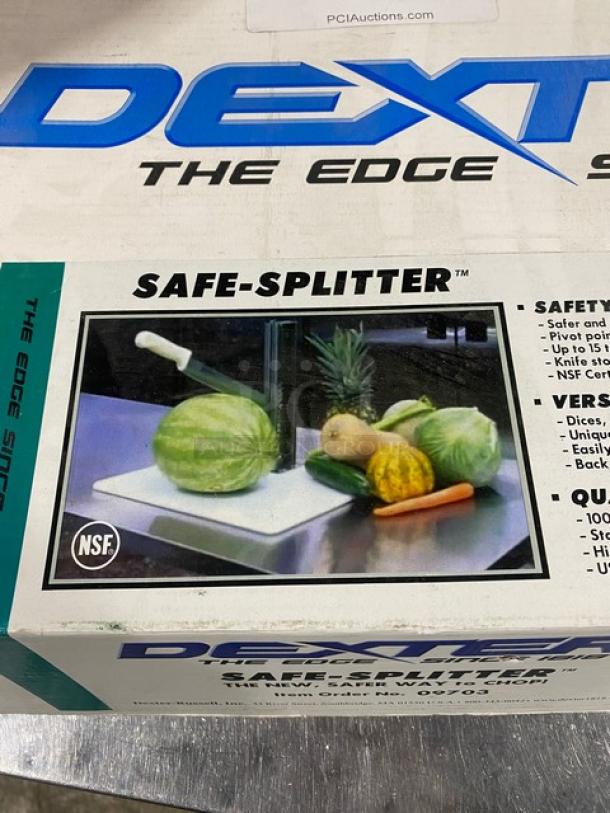 Brand new Dexter Russell Safe-Splitter countertop cutting board system, model 09703, includes knife, NSF certified.