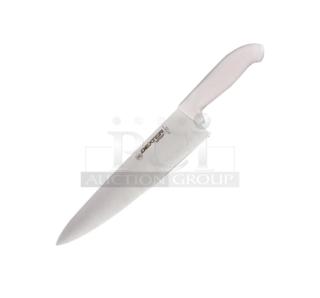 Dexter Russell SofGrip 10" Cook's Knife, model SG145-10, stainless steel blade, white grip handle, brand new condition.