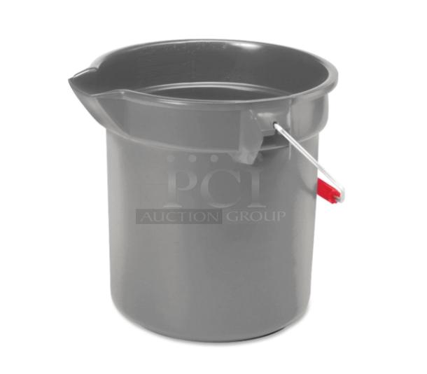 Brand new Rubbermaid FG296300GRAY 10 Qt. gray utility/mop bucket with pail-style handle; commercial-grade, durable design.