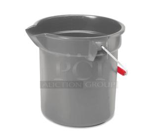 Brand new Rubbermaid FG296300GRAY 10 Qt. gray utility/mop bucket with pail-style handle; commercial-grade, durable design.