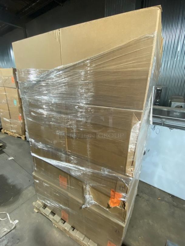 Brand new full pallet of Sabert Model 55320 kraft clamshell containers, 420 per case. Factory-sealed with vented design.