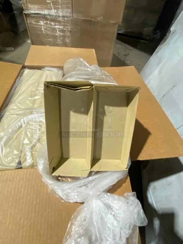 Brand new pallet of Sabert 55320 Kraft fluted clamshell take-out containers with vents, 420 per case.