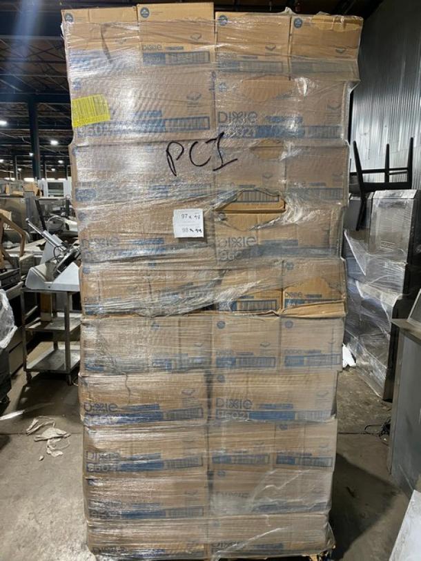Full pallet of Dixie Commercial Brown 9.5"x9.5" beverage napkins, Model 96021, 4,000 per case. Brand new, wrapped.