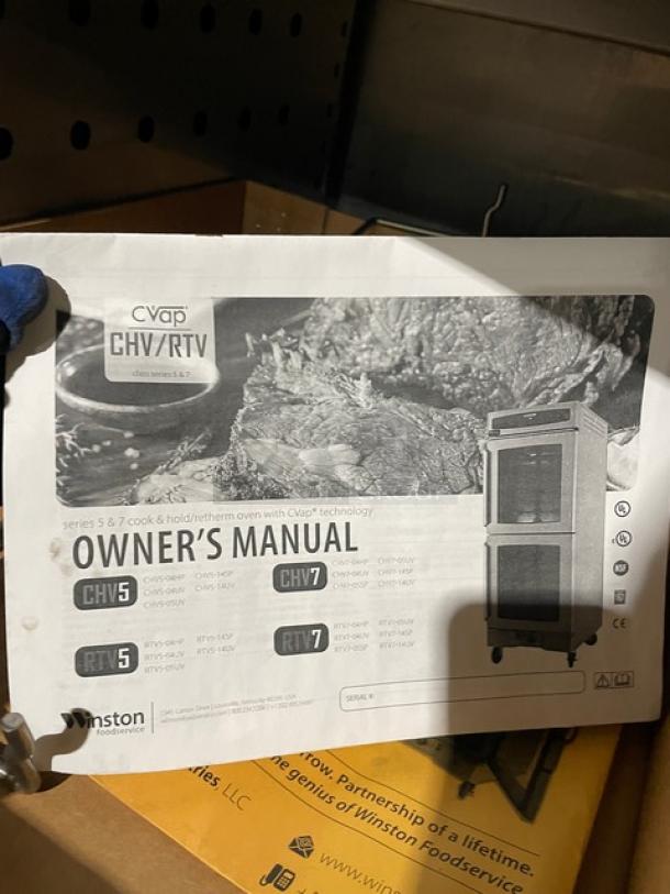 Owner's manual for Winston CVap Series commercial oven, Model CHV504UVR, shown in black and white with product image.